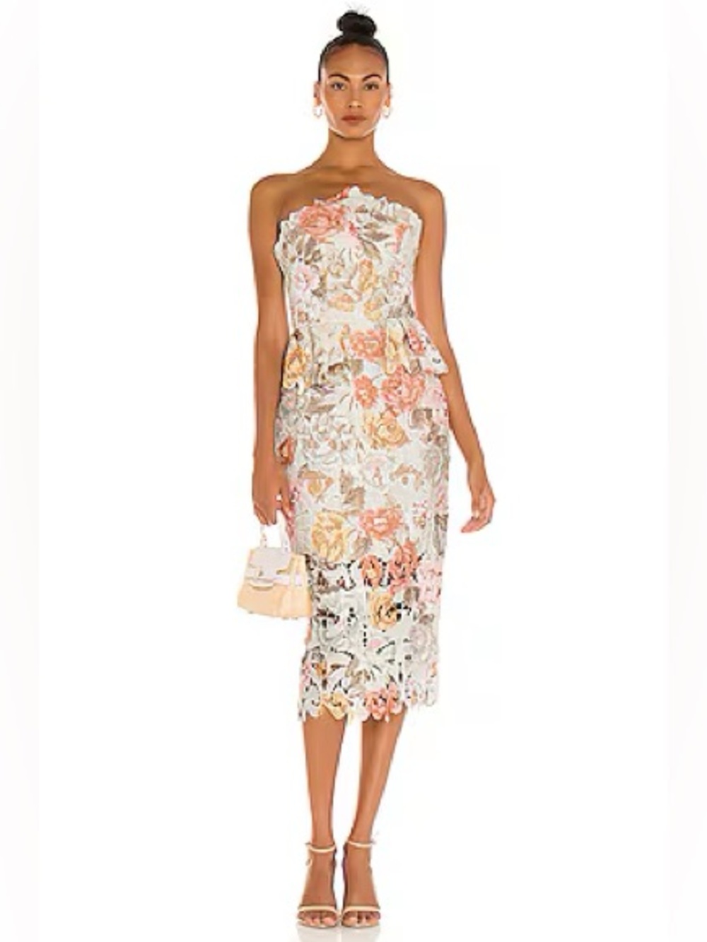 Elliatt Pink, Cream & Gold Floral Lace Midi Dress